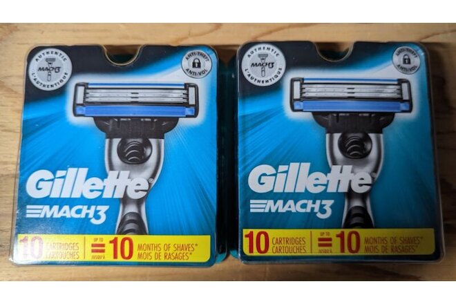 Gillette Mach3 Shaving Razors (20 Cartridges) Lot of 2 Packs 10 Each Total of 20