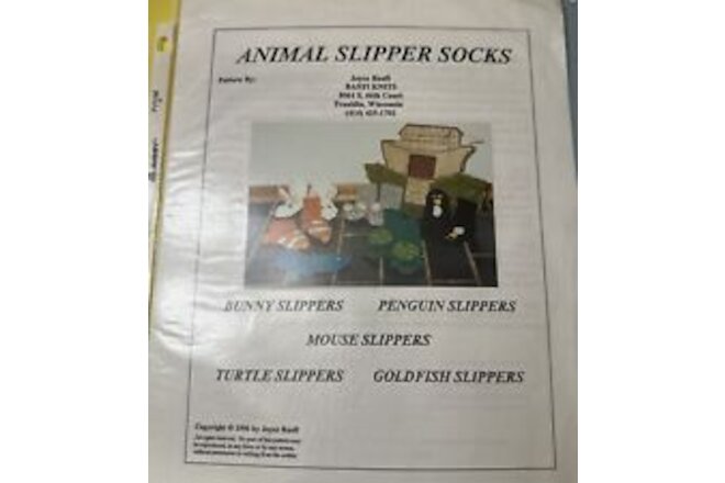 Animal Slipper Socks - Machine Knitting OOP 1996 Joyce Banfi