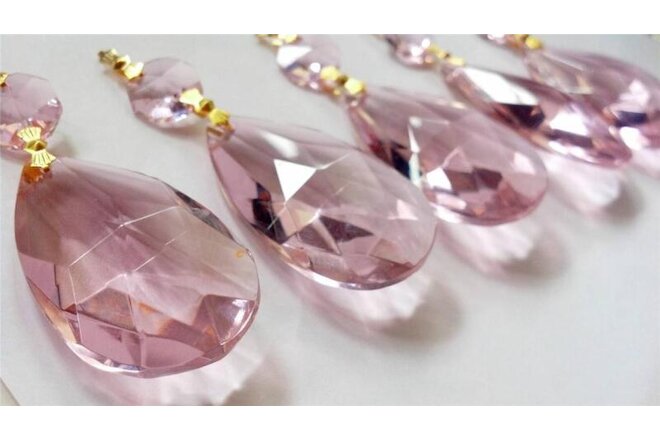 5 Pink 50mm Teardrop Chandelier Crystals Prisms Weddings Suncatchers