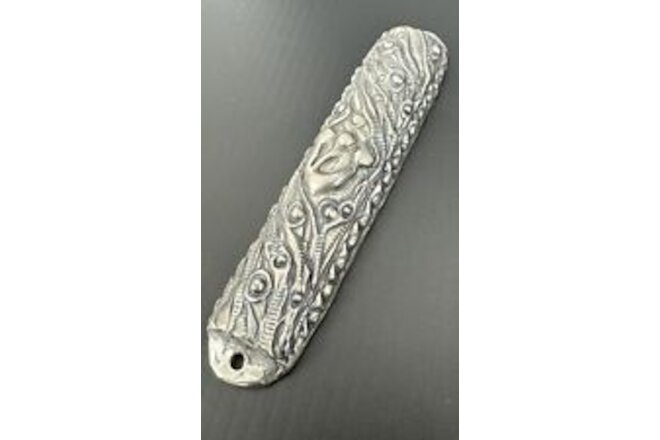 Don Drumm Carved Pewter Art Mezuzah with Shin Signed  4" x 1" New