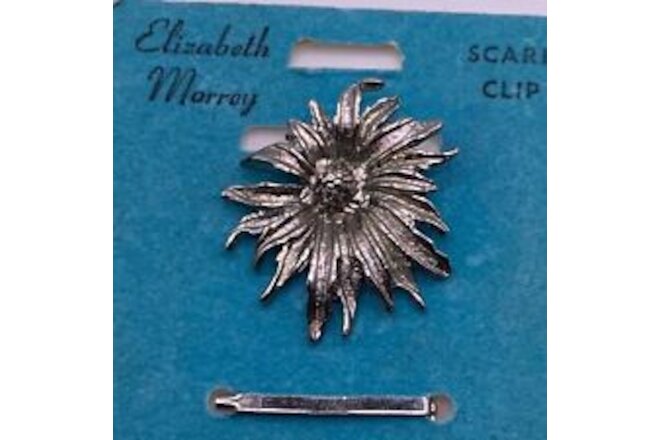 Vintage Elizabeth Morrey Scarf clip brooch silver tone flower 1960s NOS