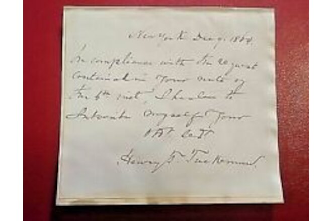 Henry Theodore Tuckerman 1813-1871 American Writer Signed Signature letter 1864.