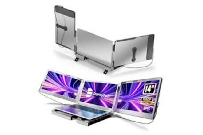 Triple Laptop Screen Extender, 14" Portable Monitor for Laptop, FHD Silver