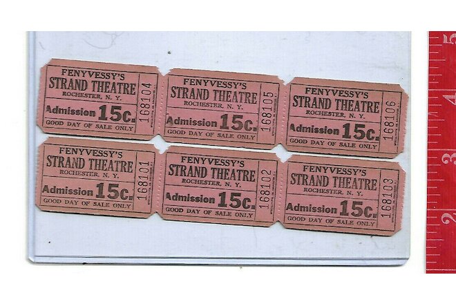 Vintage lot Fenyvessy's Strand theatre tickets admission 15c Rochester New York
