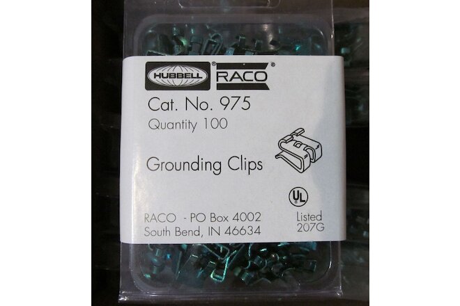100-PACK HUBBELL RACO 975 GROUNDING CLIPS GREEN 10/12/14 AWG COPPER/ ALUMINUM