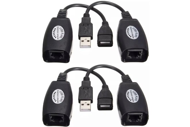 2x USB Extension Ethernet RJ45 Cat5e/6 Cable LAN Adapter Extender Over Repeater