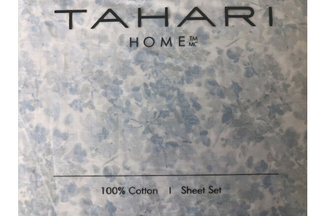 TAHARI Home~KING~4 pc set~PERCALE~Sheet~Floral~Light Blue & White~NEW~