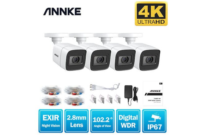 ANNKE 4PCS 4K 8MP Security Camera Outdoor EXIR Night Vision for DVR CCTV System