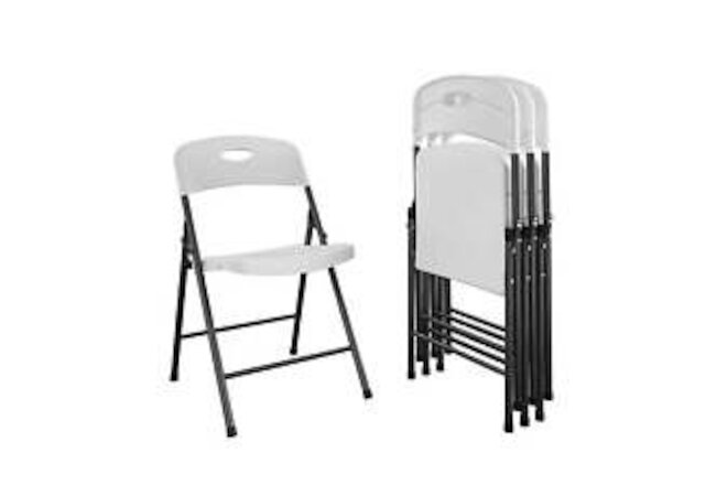 Solid Resin Plastic Folding Chair, Indoor/Outdoor, Double Braced, White, 4-Pack
