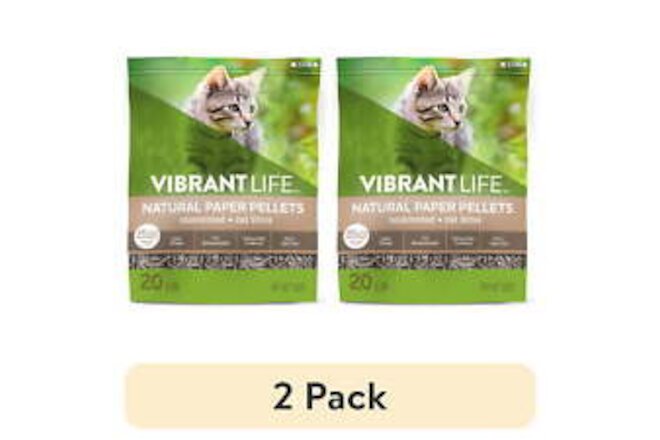 (2 pack) Vibrant Life Natural Paper Pellets Cat Litter, Unscented, 20 lb