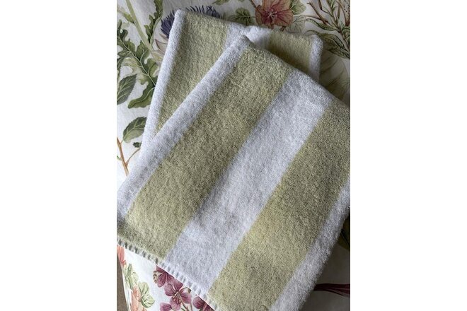 Lot of 2 x POTTERY BARN Striped 100% Cotton Turkish Hand Towels GREEN & WHITE
