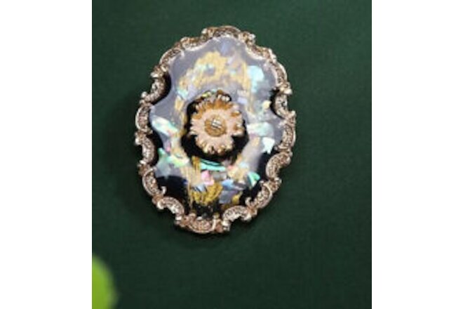 Vintage black abalone cameo pin pendant