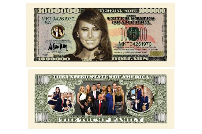 Pack of 100 Melania Trump 1 Million Dollar Bills Collectible Funny Money Novelty