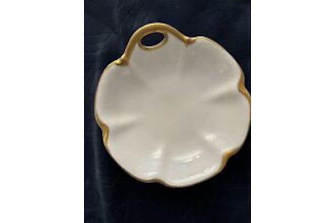 Antique 7” French Haviland Limoges Bowl.  Pearl White With Gold Scalloped Edges.