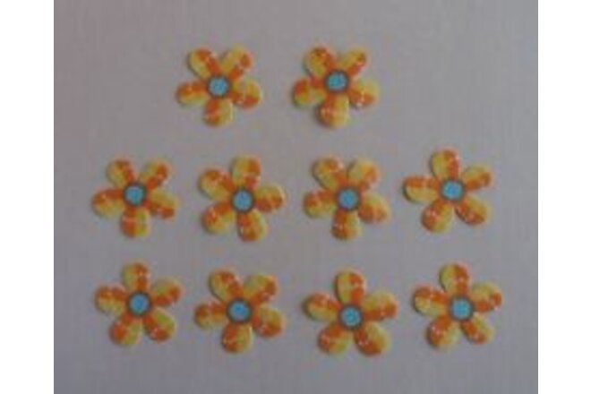Cotton Orange Yellow Flowers 10 Hand Cut Appliques - EZSteam Iron On Then Sew