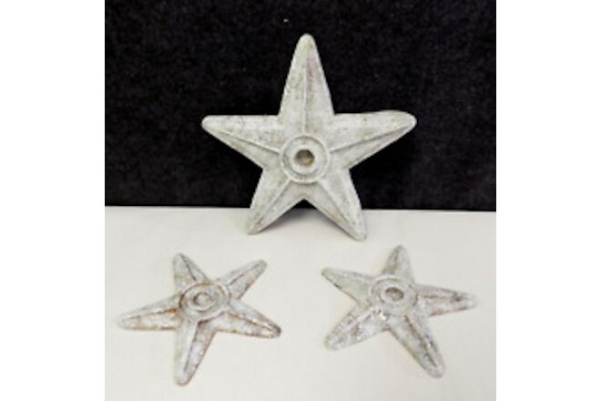 Primitive STAR CANDLE HOLDERS WHITE HOME DECORATION SHABBY NEW OLD STK X 3