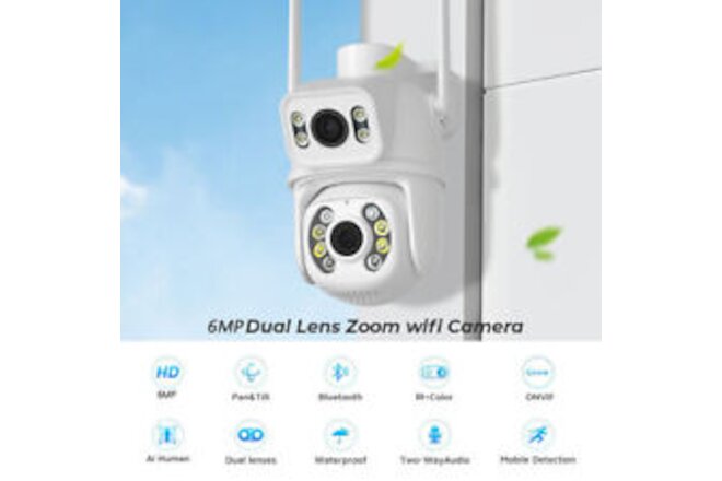 6MP 3K PTZ Wifi Camera Dual Lens Human Detect Auto Tracking Wireless Outdoor Cam