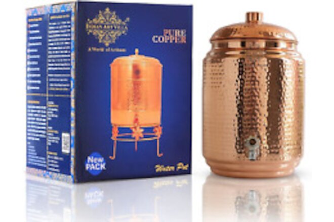 Indian Art Villa Hammered Copper Water Dispenser Container Pot Matka, Storage Wa