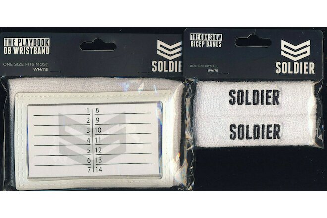 Soldier Football Quarterback Play Book Holder Wristband White + Bicep Arm Bands