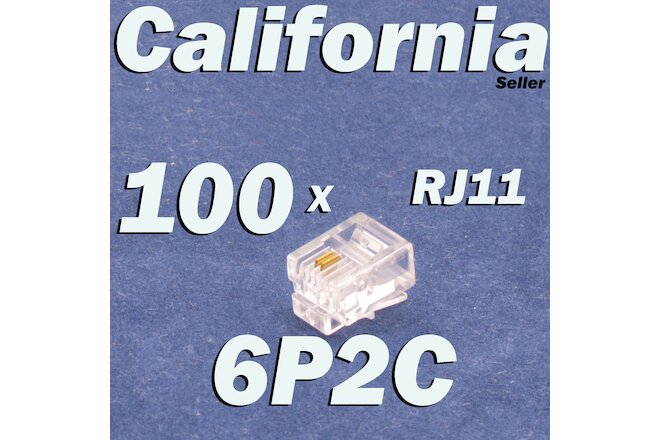 100 Durable 2 Pin RJ11 RJ-11 6P2C Modular Plug Telephone Phone Connector Cord