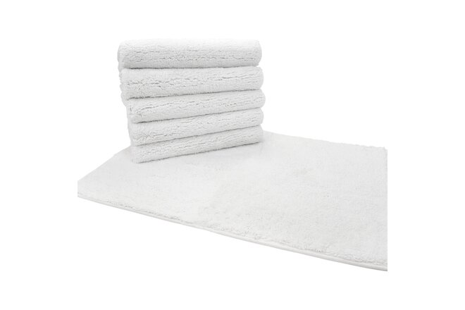 Bulk 6-Pack of Bath Mat Rugs - 20 x 30 White Cotton Bathroom Floor Non-Slip