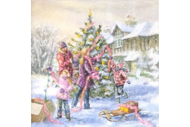 P482# 3 x Single Paper Napkins For Decoupage Family Decorating Christmas Tree