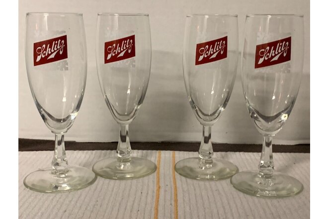 Vintage Schlitz Beer 7” Fluted Stemmed Glass Set of 4 Milwaukee Champagne Style