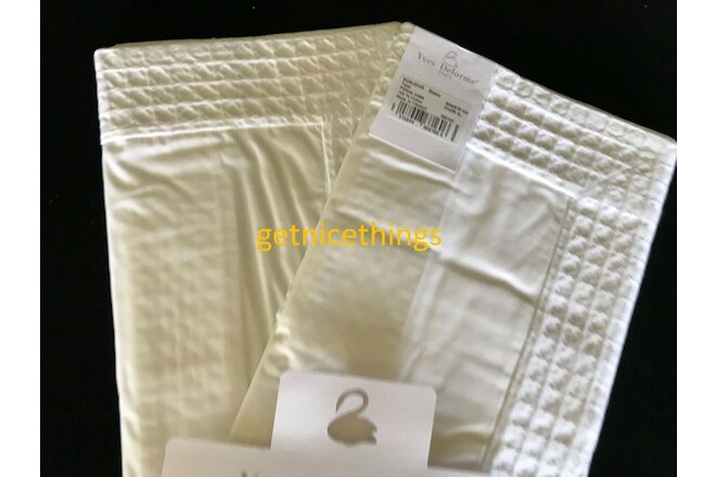 NWT France Solid White 2 Standard Shams Cases Honeycomb Border Cotton NEW Pair