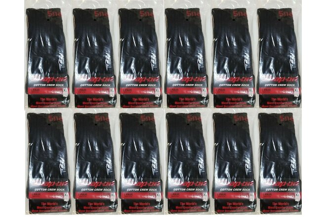 12 PAIRS Men's BLACK Snap-On Crew Socks X-LARGE *FREE SHIPPING* MADE IN USA *NEW