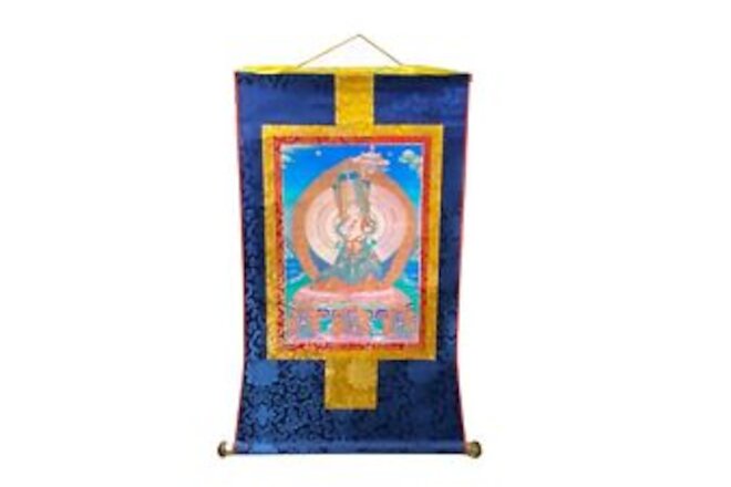 Tibetan Print Fabric Trim Guardian Buddha Deity Art Wall Scroll Thangka ws2206