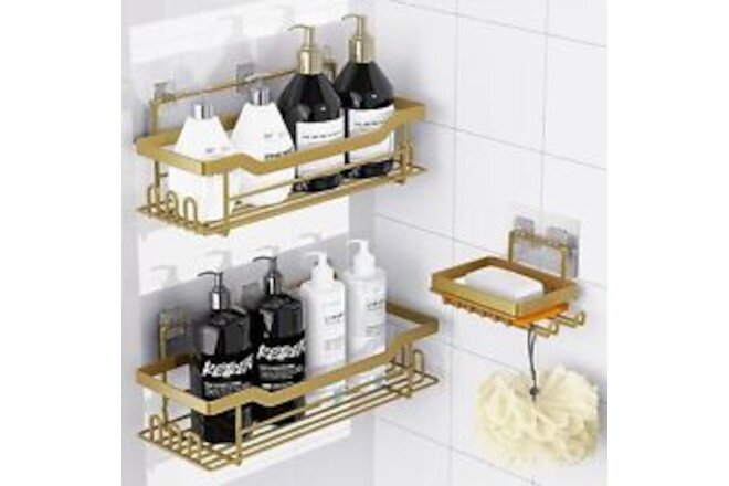 Shower Caddy Shelves Organizer Rack, 3 Pack Shower Caddy with Soap Mattle Gold