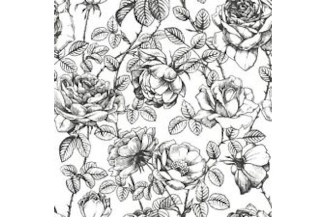Hand Drawn Gardenia Flowers Removable Wallpaper - 10'ft H x Black 10'ft H x 24''