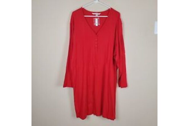 Cacique Red Henley Long Sleeve Shirt Gown Size 22/24