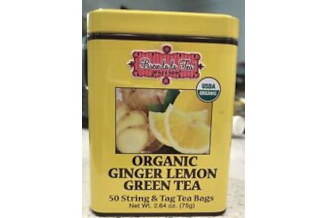 Brew La La Organic Green Tea Natural Ginger Lemon Flavor 50 Tea Bag Sealed Tin