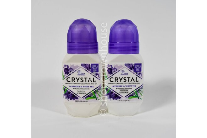 2 Crystal Mineral-Enriched Deodorant Roll-On LAVENDER & WHITE TEA 2.25 oz