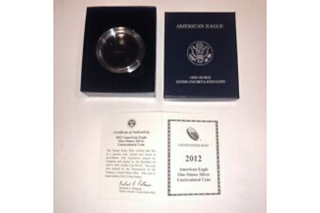 2012-W Uncirculated $1 American Silver Eagle Box & COA | No Coin