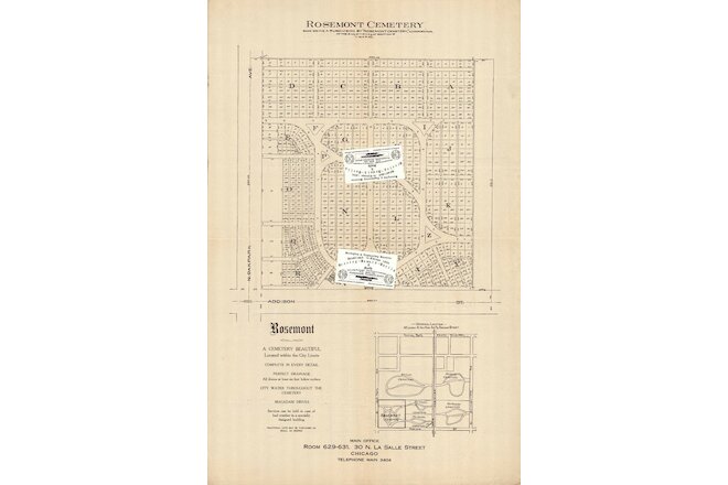 Chicago Antique MAP: Rosemont Park Cemetery/ZION GARDENS/Rosemont Cemetery +docs
