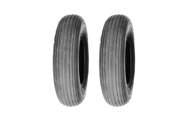 Set of 2, Deli 4.80/4.00-8 Rib Tread Tubeless 4 Ply Wheel Barrow Tires