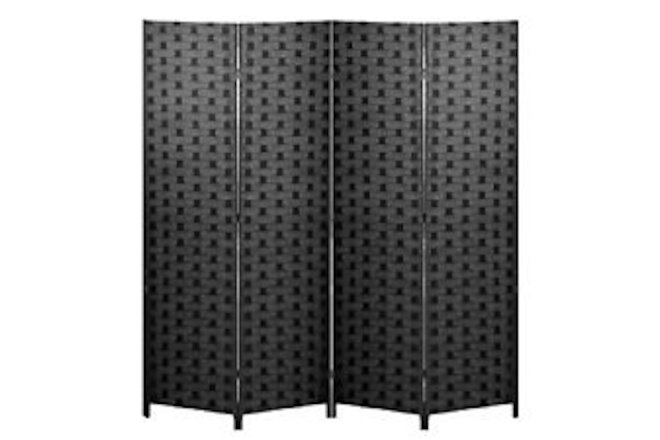Room Divider 6FT Wall Divider Wood Screens Wood Mesh Hand-Woven 4 Panel Black