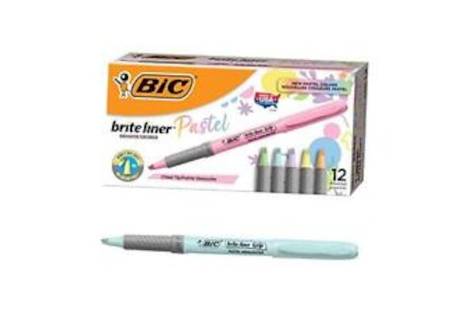 Brite Liner Grip Pastel Highlighters, Assorted Ink Colors, Chisel Tip - Box