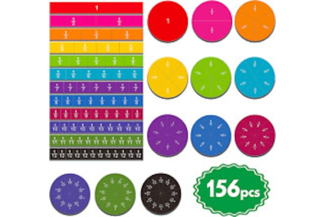 156 Pcs Magnetic Rainbow Fraction Tiles Circles