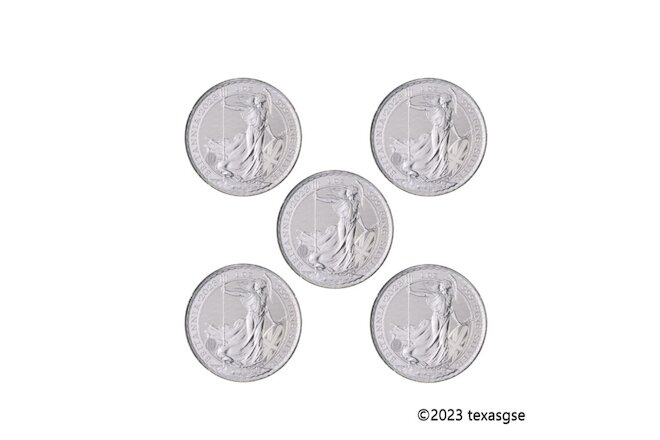 2023 Great Britain £2 Britannia 1 oz Silver Charles III Effigy Coin - Lot of 5