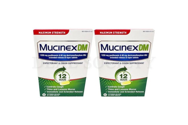 Mucinex DM 12 Hour Expectorant & Cough Suppressant Bi-Layer 14 ct - Lot of 2