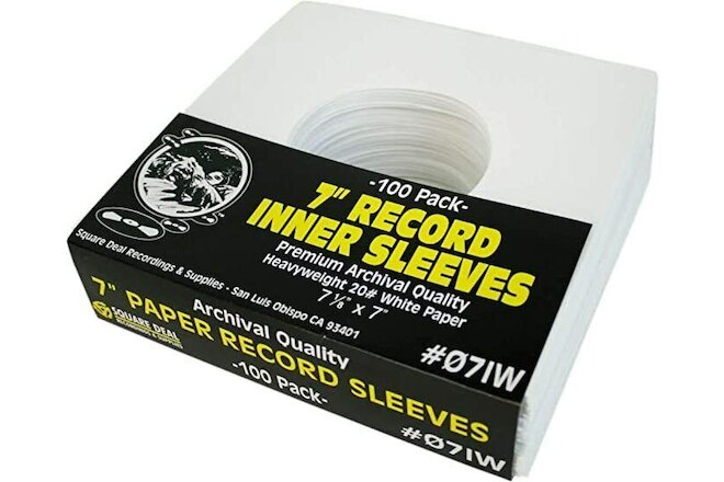 (100) 7" Record Inner Sleeves - White ARCHIVAL Paper ACID FREE 45rpm - #07IW