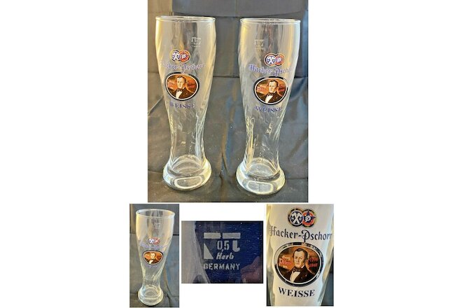VINTAGE Hacker-Pschorr Barware Beer Pilsner Glass 20 oz. Swirl 2-Piece Set