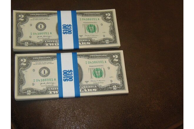 ONE STACK (50) 2017A  MPLS TWO DOLLAR $2 Notes  UNCIRCULATED BEP PACK / BRICK