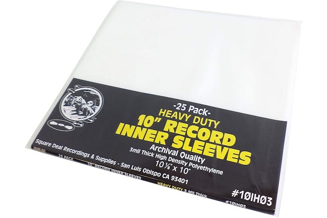 (25) 10” Vinyl LP Inner Sleeves 3mil THICK Archival Quality Heavy Duty 10IH03