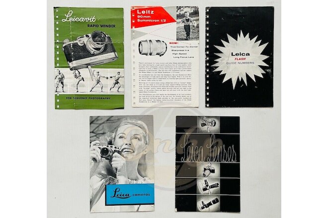 LEICA DEALER Camera Lens Flash Lot (5) Dealer Booklets Inserts 1950s USA Vintage