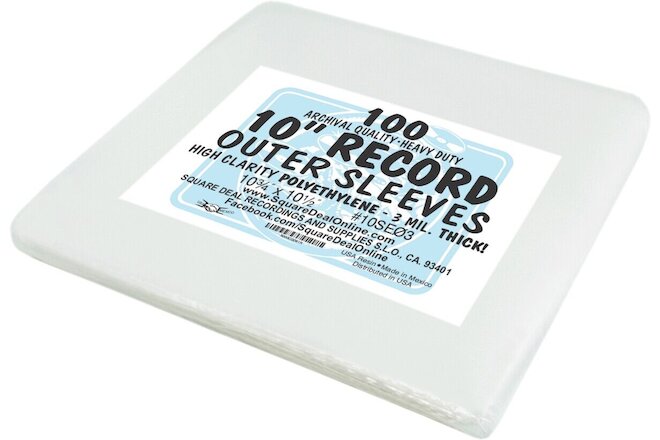 (100) 10" Record EP Outer Sleeves Vinyl Outersleeves 3mil High Clarity #10SE03