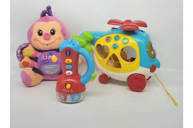 VTech Early Learning Lot of 3 Toys / Helicopter, Flashlight, Musical Bee USED
